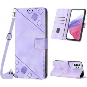 Te-Coque Pour Samsung Galaxy A53, Pu Leather Flip Portefeuille Étui En Cuir, [3 Porte Cartes] [Fermeture Magnétique] [Bandoulière Réglable] Coque Pour Samsung A53 - Violet - Neuf