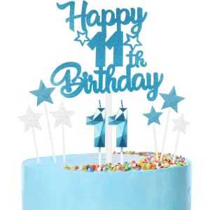 Ensemble De Bougies Pour G&acirc;teau D'anniversaire Happy 11th,Bougie Bleue Num&eacute;ro 11 Pour G&acirc;teau D'anniversaire,Bougies D'anniversaire Pour Filles Et Gar&ccedil;ons,D&eacute;corations D'anniversaire,D&eacute;cora - Neuf