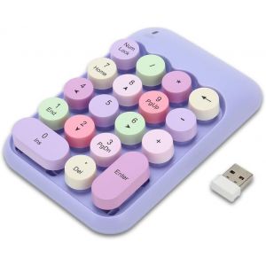 Pav&eacute; Num&eacute;rique &agrave; Une Main, Clavier M&eacute;canique sans Fil Rechargeable Portable R&eacute;tro 18 Touches USB 2,4 G avec Touches Rondes, Extensions Color&eacute;es, Claviers (Th&egrave;me Violet) - Neuf