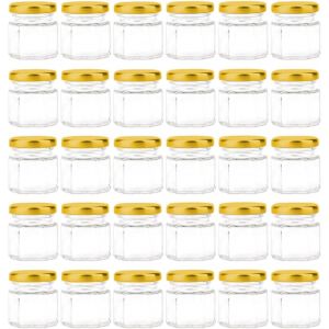 Jexnovashop-Lot De 30 Mini Bocaux Hexagonaux En Verre De Avec Couvercles Dor&eacute;s Et &Eacute;tiquettes, Pots &Agrave; Miel Pour &Eacute;pices, Cadeaux, Cadeaux De F&ecirc;te De Mariage, Bricolage Et Plus Encore, 45 Ml - Neuf