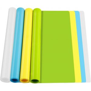 AYUHR-Lot de 4 tapis en silicone - 30 x 40 cm - Tapis de bricolage - Tapis de bricolage - Tapis de pétrissage antiadhésif pour résine coulée - Bricolage - Bleu, jaune, vert, blanc - Neuf