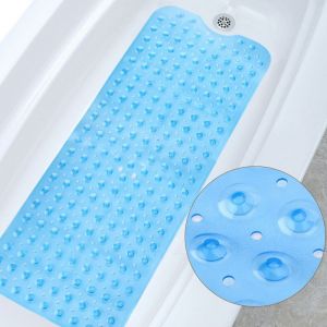 Tapis de bain extra long bleu avec ventouses puissantes, antidérapant, en PVC, lavable en machine, anti-moisissure, antifongique, 40 x 100 cm - Neuf