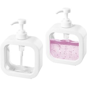 KAL-Distributeur Savon, 2 Pièces Liquide Flacon Savon, 500 Ml Distributeur Savon Cuisine, Transparent, Rechargeable Liquide Vaisselle, Le Visage Nettoyant, Shampoing Et Gel Douche, Blanc - Neuf