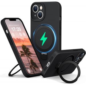 Maa-Liquid Silicone Coque Pour Iphone 13 With Magnetic Ring Stand, Upgraded Camera Protection Mil-Grade Drop Shockproof Soft Anti-Scratch Microfiber Lining Silicone Coque(Noir) - Neuf