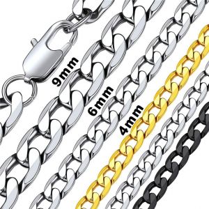Kal-Chaîne Collier Classique Pour Homme Femme, Maille Gourmette 4mm/6mm/9mm En Acier Inoxydable/Plaqué Or, 8 Longueurs Disponibles - Neuf