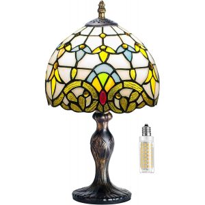 Lampe Stained Glass Lamp Vintage Style Fleur Vitrail, Art Déco Convient Pour Chambre À Coucher, Lampe De Chevet, Bureau, Étude Ampoule E27 Non Fournie (Motif Rose) - Neuf