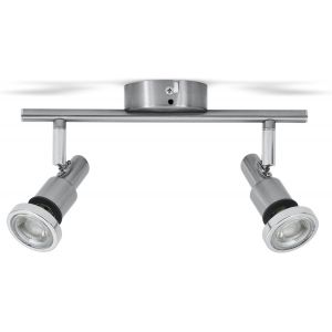 KAL-Plafonnier Sdb Led 2 Spots Orientables, Ip44, Luminaire Plafond Salle D'Eau, Ampoules 5W Gu10 Incl., 400Lm Par Ampoule, Blanc Chaud 3000K - Neuf