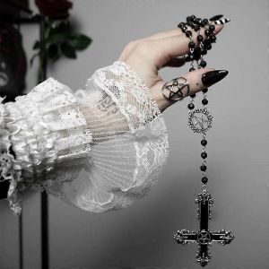 Superbe Pentagramme Croix Collier Noir Cristal Gothique Déclaration Rosaire Style Grunge Colliers Hommes Femmes Bijoux Y2k - Neuf
