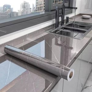 Film R&eacute;sistant &Agrave; L'Huile Pour Po&ecirc;le De Cuisine,Papier Peint &Eacute;tanche Et R&eacute;sistant &Agrave; L'Humidit&eacute;,Autocollant Auto-Adh&eacute;sif Pour Comptoir De R&eacute;novation D'Armoire,Carrelage En Marbre.Sliver.60Cmx10M - Neuf