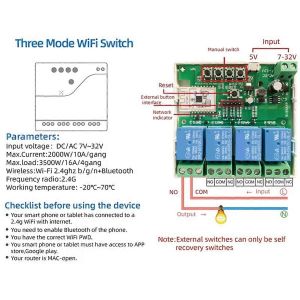 Smart Switch Module de commutation WiFi intelligent 4 canaux 7-32V - Neuf