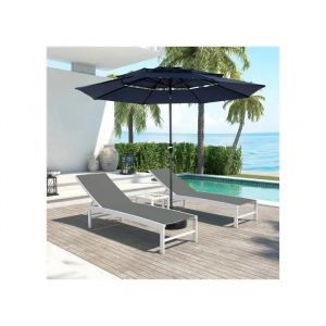 Parasol Ext&eacute;rieur Rectangulaire Double Face De 4,5 M Avec Manivelle (Bleu Marine) (Sans Pied) . - Neuf
