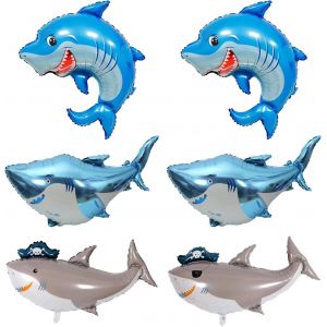 Lot De 6 Ballons Géants En Aluminium Motif Requin Pour Décoration De Fête D'Anniversaire,Fête À Thème,Fête Sous L'Eau (3 Types) - Neuf