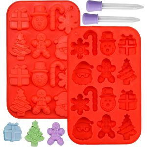JEXNOVASHOP-Lot de 2 Moules &agrave; Chocolat de No&euml;l en Silicone 14 Cavit&eacute;s Moule &agrave; chocolat de No&euml;l Moules en Silicone en Forme de arbre de No&euml;l flocon de neige bonhomme de neige et bonhomme en pain d'&eacute;pi - Neuf