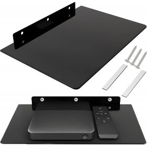 CAUC-Multim&eacute;dia &Eacute;tag&egrave;re Murale &Eacute;tag&egrave;re en Verre pour Les Lecteurs DVD, DVD, bo&icirc;tes de c&acirc;bles, Consoles de Jeux, Lecteur Blu-Ray, r&eacute;cepteur Hi-FI et Accessoires TV, &eacute;tag&egrave;re en Verre, &eacute;tag&egrave;re, Noir - Neuf
