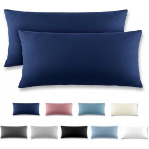 Cauc-Taie Oreiller 40x80 Bleu Marine - Lot De 2 Taies D'oreillers 40 X 80 Carr&eacute; En Microfibre Bross&eacute;e, Housse Oreiller Coussin Oreiller Avec Fermeture &Eacute;clair - Neuf