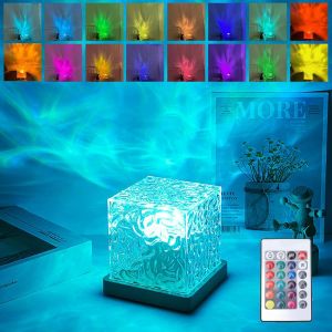 Kal-Lampe De Table En Cristal Led Rgb, Veilleuse Ondulation De L'eau, Projecteur D'eau 3d Pour Chambre À Coucher, Salon, Fête - Neuf