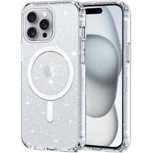 Kal-Magnétique Coque Pour Iphone 16 Pro 6,3"", [Compatible Avec Magsafe] Transparent Antichoc Glitter Brillant Pailleté Housse Mince Pc Back Bumper Protection Case Pour Femmes Filles, Clear - Neuf