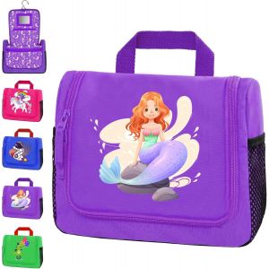 KALANKA-Sirène Trousse de Toilette Voyage, 4 L Trousse Maquillage Femme avec Miroir Crochet, Grande Capacité à Sac de Toilette Suspendre, Trousse de Toilette pour Fille Garçon Enfants - Neuf