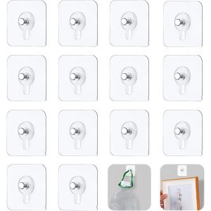Yemaesre-14pcs Attaches Murales Sans Percer,Transparents Crochets Pour Tableaux Sans Percer,Vis Détachables,Accroche-Photos Pour Cadres Photo Affiches Tableaux,Peintures Décoratives - Neuf