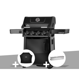 Barbecue gaz Freestyle 425 noir 4 br&ucirc;leurs avec porte et br&ucirc;leurs inox + Housse de protection + Boitier pour fumage - Napol&eacute;on - Neuf
