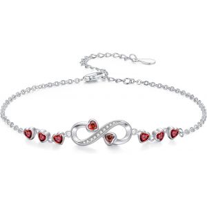 Cmjaagur-Bracelet De Cheville Infini En Argent Sterling 925 Avec Zircone Rouge Pour Femme, Argent Sterling[M922] - Neuf