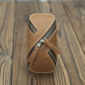 Porte-Clés En Cuir Véritable Marron Clair - Porte-Clés Vintage Créatif En Cuir Crazy Horse Avec Fermeture Éclair Pour Hommes Et Femmes-Générique - Neuf