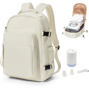Sac a Dos Sous Vide Voyage Avec Pompe,Sac a Dos Compression Voyage Cabine Avion Sous Vide,Bagage Cabine 45x36x20 Easyjet,Sac Airbag Voyage Sous Vide Beige - Neuf