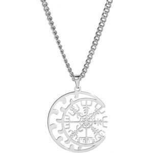 Kal-Collier Viking Vegvisir En Acier Inoxydable Avec Pendentif En Forme De Boussole - Bijou Pour Homme Et Femme - Neuf