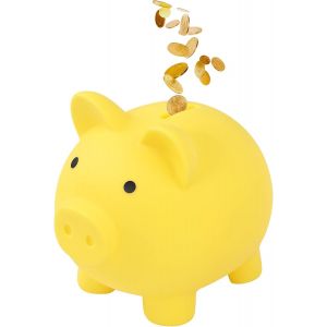 Grande tirelire en plastique mignon (jaune), tirelires pour les filles et les garçons, tirelire en plastique incassable, de cadeaux, de plaisir pour les anniversaires, les vacances, les parties-natal - Neuf