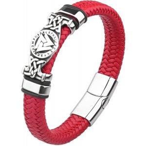 Eryi-Bracelet Homme Cuir, Bracelet Vikings Homme, Croix Chretienne Hommes Bracelets Acier Argent Noir, Bijoux Cadeau Hommes - Neuf