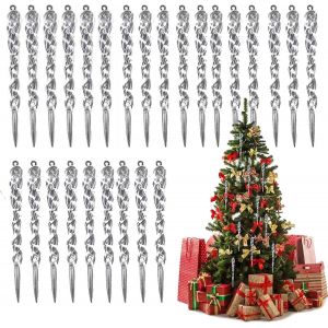 36 Pcs No&euml;l Gla&ccedil;on Ornements 5.12 Pouces Acrylique Incolore Gla&ccedil;ons Ornements D'arbre De No&euml;l De La Pendaison De Gla&ccedil;ons Ornements En Plastique Blanc Gla&ccedil;ons Vacances - Neuf