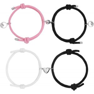 Kal-Bracelet De Couple Magnétiques, Ensemble Bracelet De Couple Bracelet Aimanté Réglable Bracelet D'amitié Attraction Mutuelle Tressé Corde Bracelet Couple Pour Meilleurs Amis, Copines, Soeurs - Neuf