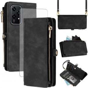 Kal-Coque Pour Honor 200 Lite 5g Portefeuille Avec Verre Tremp&eacute; Et Cordon Porte Carte Chaine Pu Cuir &Agrave; Clapet Rfid Mandala &Eacute;tui Housse Support Ecran Etui Honor200 200lite T&eacute;l&eacute;phone Case Femme Noir - Neuf