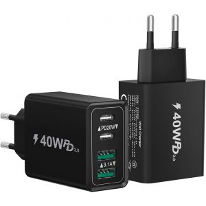 2Pack Chargeur Usb C, 40W Chargeur Rapide Iphone, 4-Port Usbc Power Adaptateur+Qc Multi Usbc Bloc Prise Rapide Chargeur Pour 16 15 14 13 12 11 Pro Max Plus, Ipad, Samsung Galaxy,Type C Secte[Z4329] - Neuf