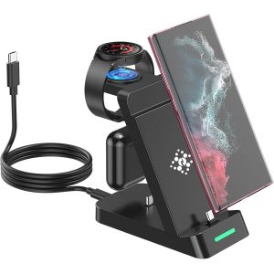 Chargeur 3 En 1 Station De Charge Rapide Pour Samsung,Chargeur Induction Montre Pour Samsung Galaxy Watch Ultra/7/6 Classic/5 Pro/5/4/3/Buds,Chargeur Sans Fil Rapide Pour Samsung S25 S24 S23 S22 S21 - Neuf