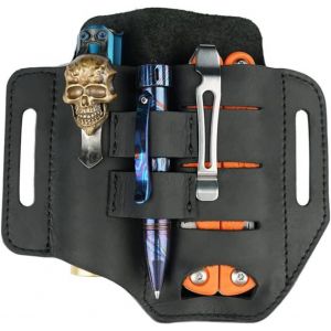 CHECARZHN--NO1-Pj13 Cuir Edc Fourreau Organisateur Tactique Multi Sac À Outils Lampe De Poche Porte-Stylo Avec Boucle De Ceinture (Noir) - Neuf