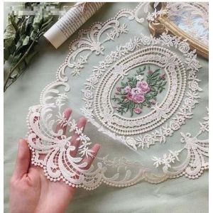 Eryi-Table Rétro En Dentelle Française,Set De Table Ovale En Dentelle,Napperons Ovales Français Rétro,Napperons Brodés En Dentelle Florale,Pour Tasses,Vases,Sets De Tabletable Rétro En Dentelle Franç - Neuf
