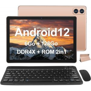KALWS-Wozifan Tablette 10 Pouces Android Tablette Tactile2.0 Ghz Octa-Core 6Gb Ram+128Gb Rom (Tf 1Tb)Gms Certified5Gwifi,13Mp+5Mp/8000Mah/1280*800/Bluetooth 5.0,Tablette Avec Clavier Et Souris-Or - Neuf