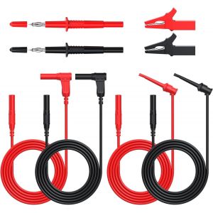 8pcs Accessoires Multim&egrave;tre-C&acirc;bles de Test Universels avec Cordons Banane 4mm Pinces Crocodiles Sondes de Mesure et Crochets Isol&eacute;s-CAT III 1000V 10A pour Atelier et Bricolage &Eacute;lectronique - Neuf