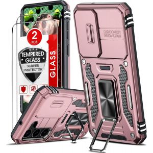 Sansh-Coque Pour Samsung S23 5g(Pas S23 Fe) Antichoc Avec Protection Caméra Coulissante,2*Verre Trempé,Étui De Pc Dur Et Tpu Silicone Militaire Anti-Rayures Coque Samsung Galaxy S23 Anneau-Or Rose - Neuf