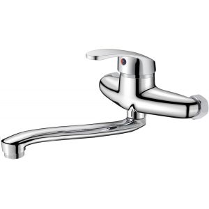 Robinet de cuisine mural de 30 cm, mitigeur de cuisine pivotant à 360 degrés avec bobine en céramique, chrome argent - Neuf