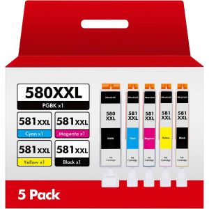 Pgi 580 Xxl Cli 581Xxl Cartouche D'Encre Compatible Pour Canon 580 581 Xxl Pour Pixma Ts8150 Ts8151 Ts8252 Ts6150 Ts6250 Ts8350 Tr7550 Ts6151 Ts6251 Ts8250 (5 Pack) - Neuf