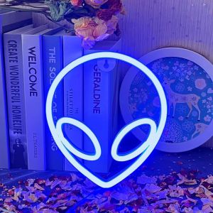Alien Neon Sign Led Enseigne Néon Bleues Enseigne Au Néon Batterie Ou Usb Alimenté Chambre Noël Bar Fête Vacances Décoration Cadeau Extraterrestre Neon Lumière - Neuf