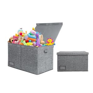Grande Bo&icirc;te &Agrave; Jouets Pliable Avec Couvercle - Organisateur De Rangement En Lin Gris - Neuf