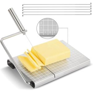 Jexnovashop-Trancheuse &Agrave; Fromage En Acier Inoxydable,Coupe Fromage Avec Balance Et 5 Fils D'acier,Planche &Agrave; D&eacute;couper Le Fromage Pour Bloc De Fromage Beurre,Foie Gras Etc - Neuf