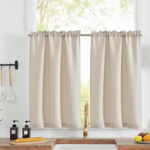 Eryi-Rideau Cuisine 2 Pièces 70x60cm Beige Court À Passe Tringle Petit Sous Evier Semi Transparent Rideaux Intérieur Moderne Decoration Pour Salon Placard Petite Fenetre Porte - Neuf