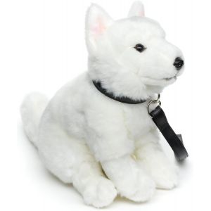 KALANKA-- Chiot Berger Suisse Blanc Assis (avec Laisse) - 26 cm (Hauteur) - Peluche Chien Berger Blanc Suisse - Peluche, Doudou - Neuf