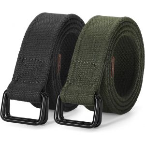 Cauc-2 Pi&egrave;ces Ceintures Homme Toile Respirante R&eacute;glable Sans Trou Taille 86-127cm Double Boucle Tactique Noire&iquest; - Neuf