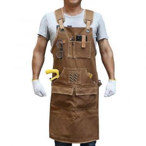 Tablier de travail pour homme avec 9 poches &agrave; outils, tablier de charpentier en toile cir&eacute;e r&eacute;sistante, cadeau id&eacute;al pour les charpentiers (1 pi&egrave;ce). - Neuf