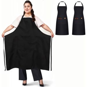 Loranka-Lot De 2 Tabliers Noir Grande Taille Avec 2 Poches, Grand Tablier De Cuisine, R&eacute;glable Tablier Pour Hommes Et Femmes, Travail Tablier Pour Restaurant, Bistrot, Bar, Caf&eacute;, Jardin (Noir) - Neuf